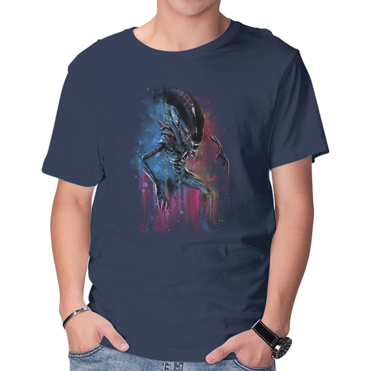Alien Watercolor – Halloween Graphic T-Shirt in navy, product display