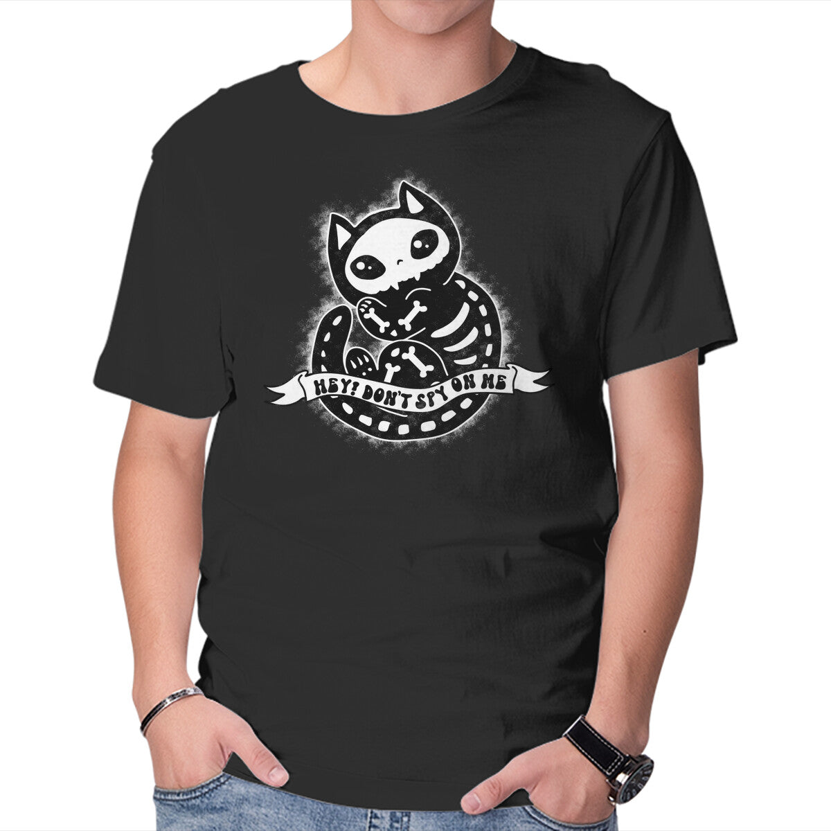 Don't Spy On Me – Cat Graphic T-Shirt in black, product display