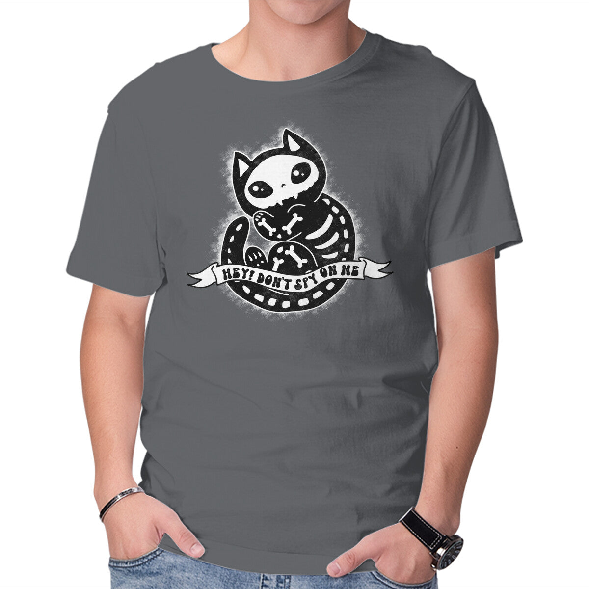 Don't Spy On Me – Cat Graphic T-Shirt in charcoal, product display
