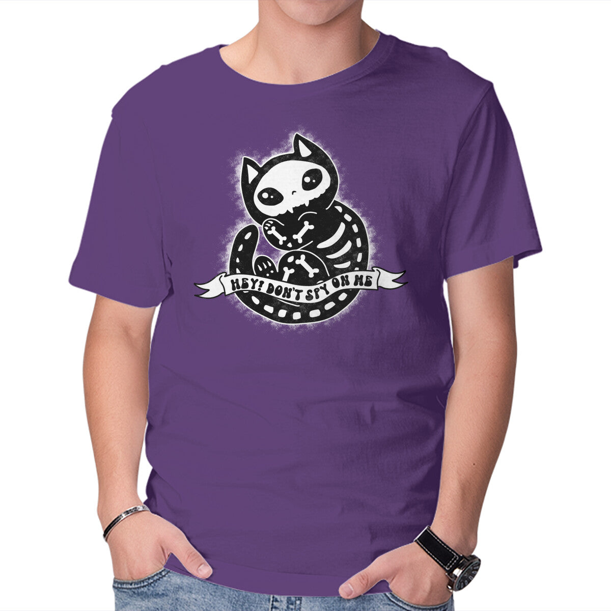 Don't Spy On Me – Cat Graphic T-Shirt in purple, product display
