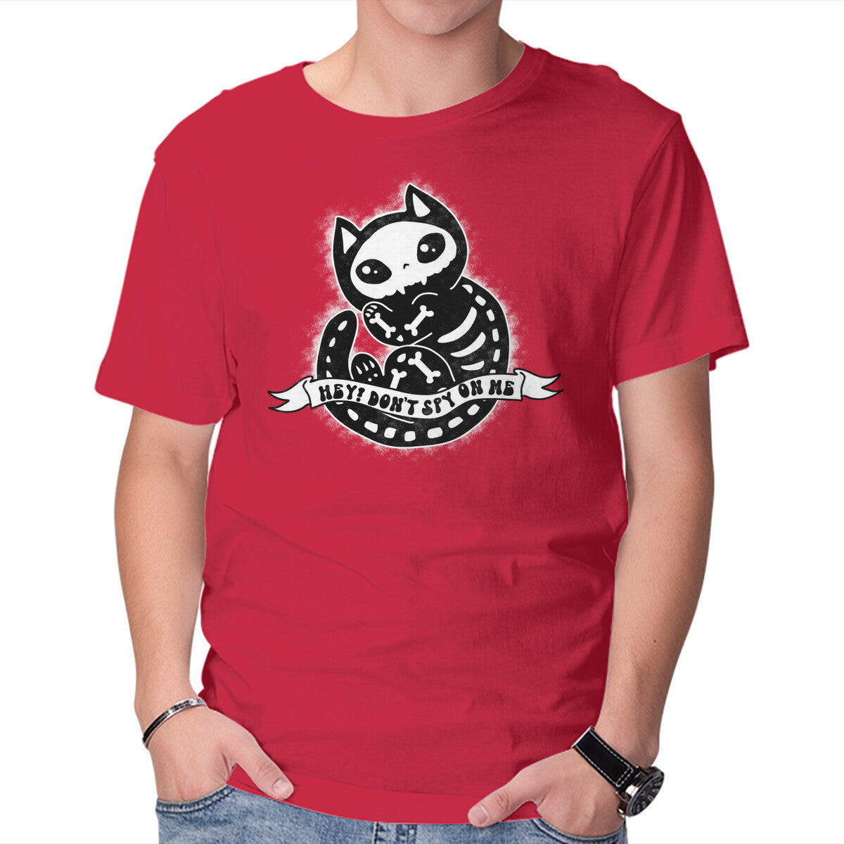 Don't Spy On Me – Cat Graphic T-Shirt in red, product display