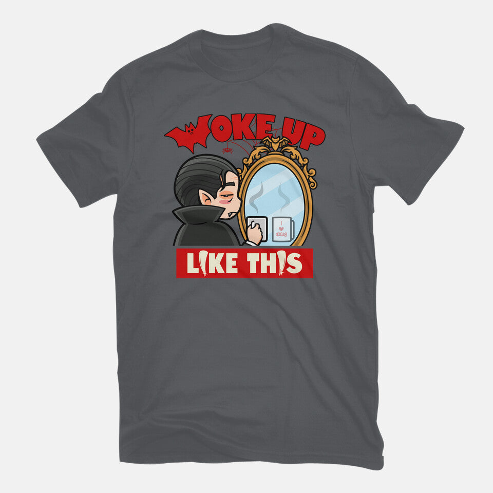Vampire Meme – Halloween Graphic T-Shirt in charcoal, flat-lay product view