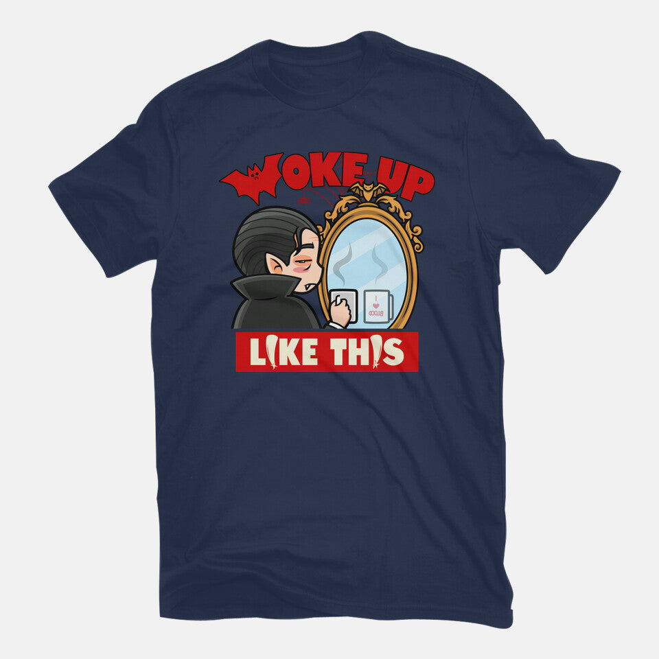 Vampire Meme – Halloween Graphic T-Shirt in navy, flat-lay product view