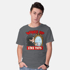 Model wearing charcoal Vampire Meme – Halloween Graphic T-Shirt