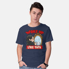 Model wearing navy Vampire Meme – Halloween Graphic T-Shirt
