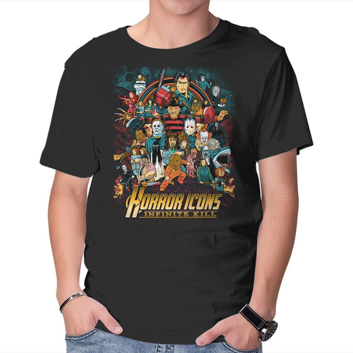 Infinite Kill – Halloween Graphic T-Shirt in black, product display