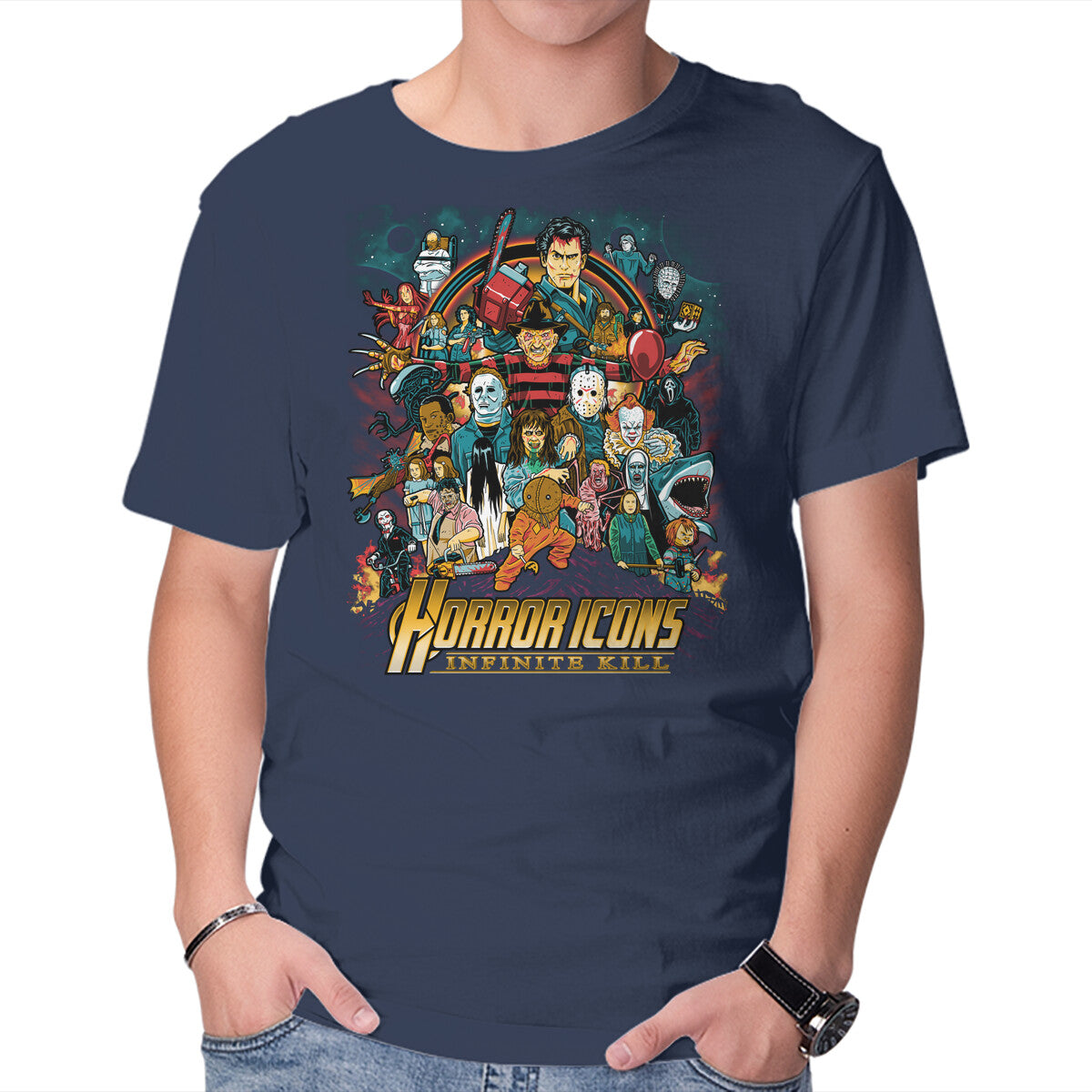 Infinite Kill – Halloween Graphic T-Shirt in navy, product display