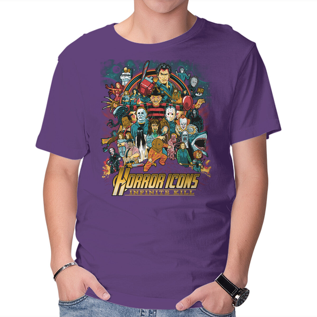 Infinite Kill – Halloween Graphic T-Shirt in purple, product display