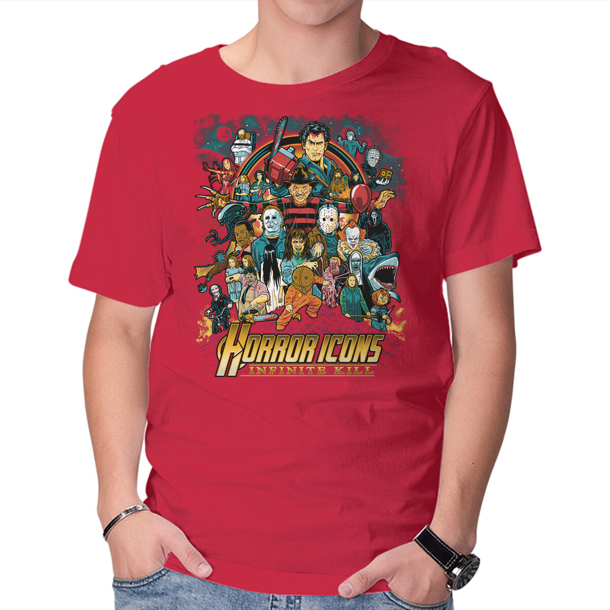 Infinite Kill – Halloween Graphic T-Shirt in red, product display