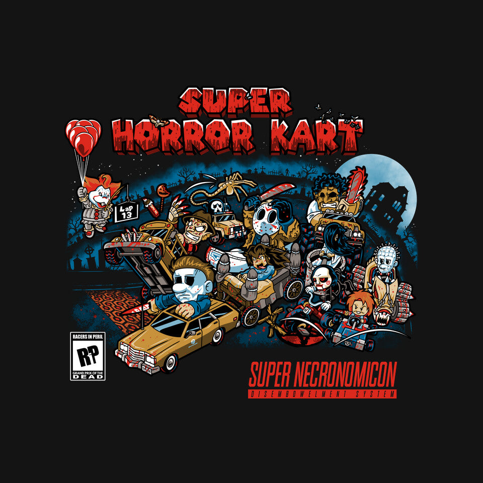 Horrific Kart – Horror Graphic T-Shirt design artwork for black graphic T-shirt