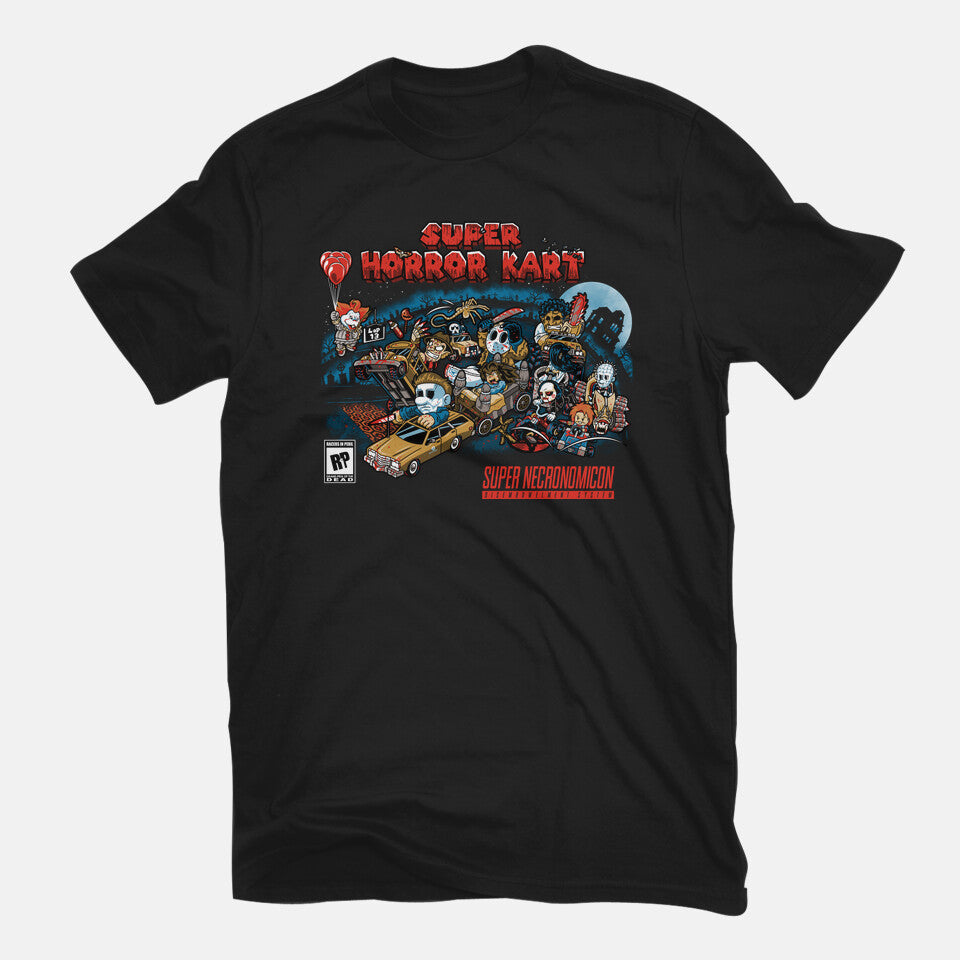 Horrific Kart – Horror Graphic T-Shirt in black, flat-lay product view