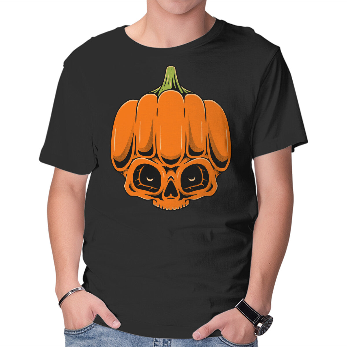 The Pumpkin Skull – Halloween Graphic T-Shirt in black, product display