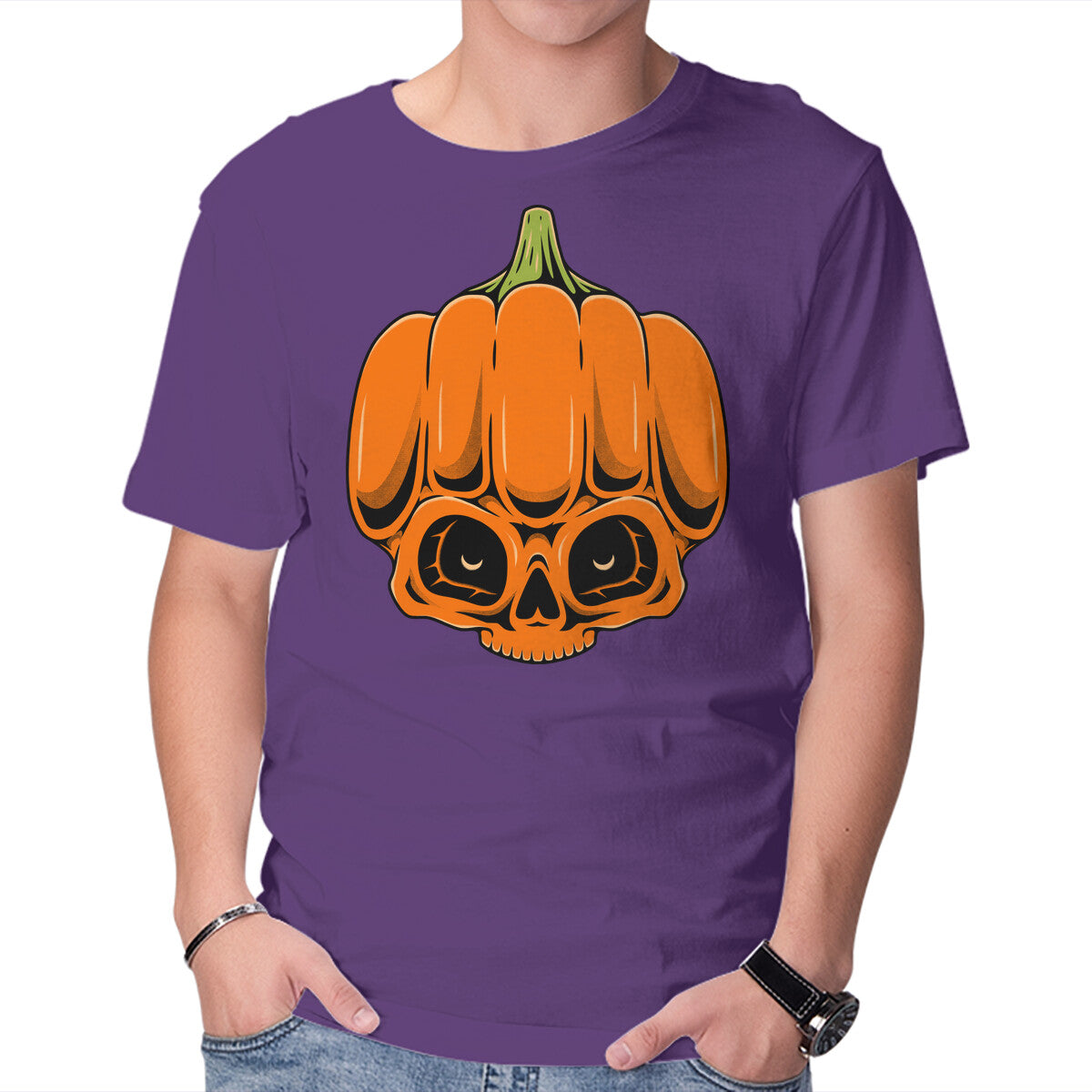 The Pumpkin Skull – Halloween Graphic T-Shirt in purple, product display