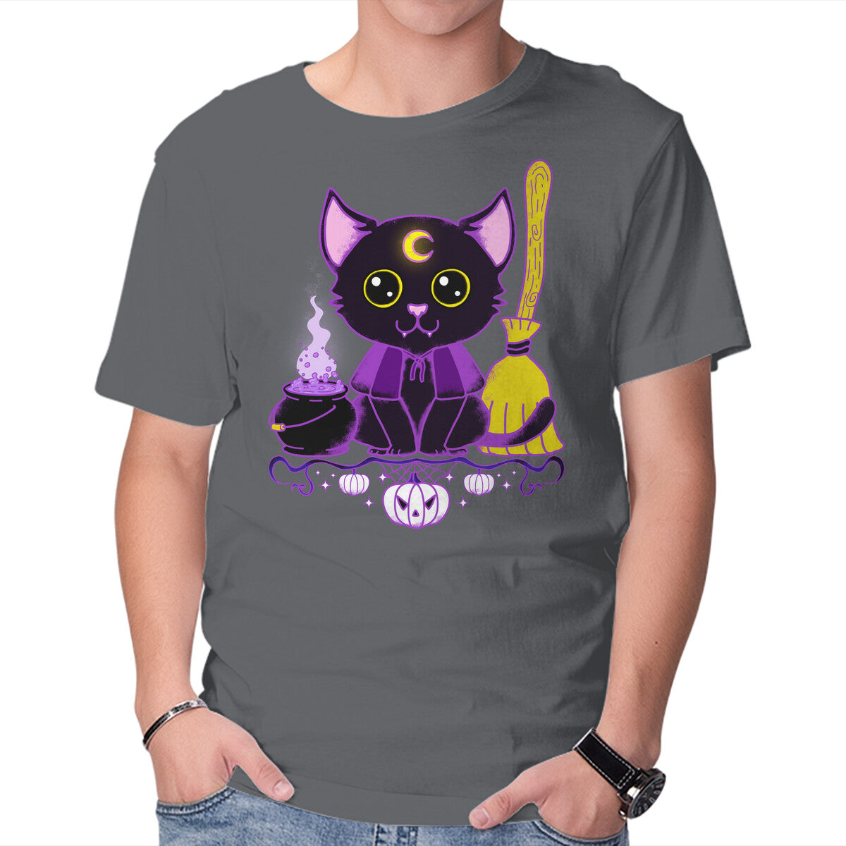 Purr Evil Evil Cat – Cat Graphic T-Shirt in charcoal, product display