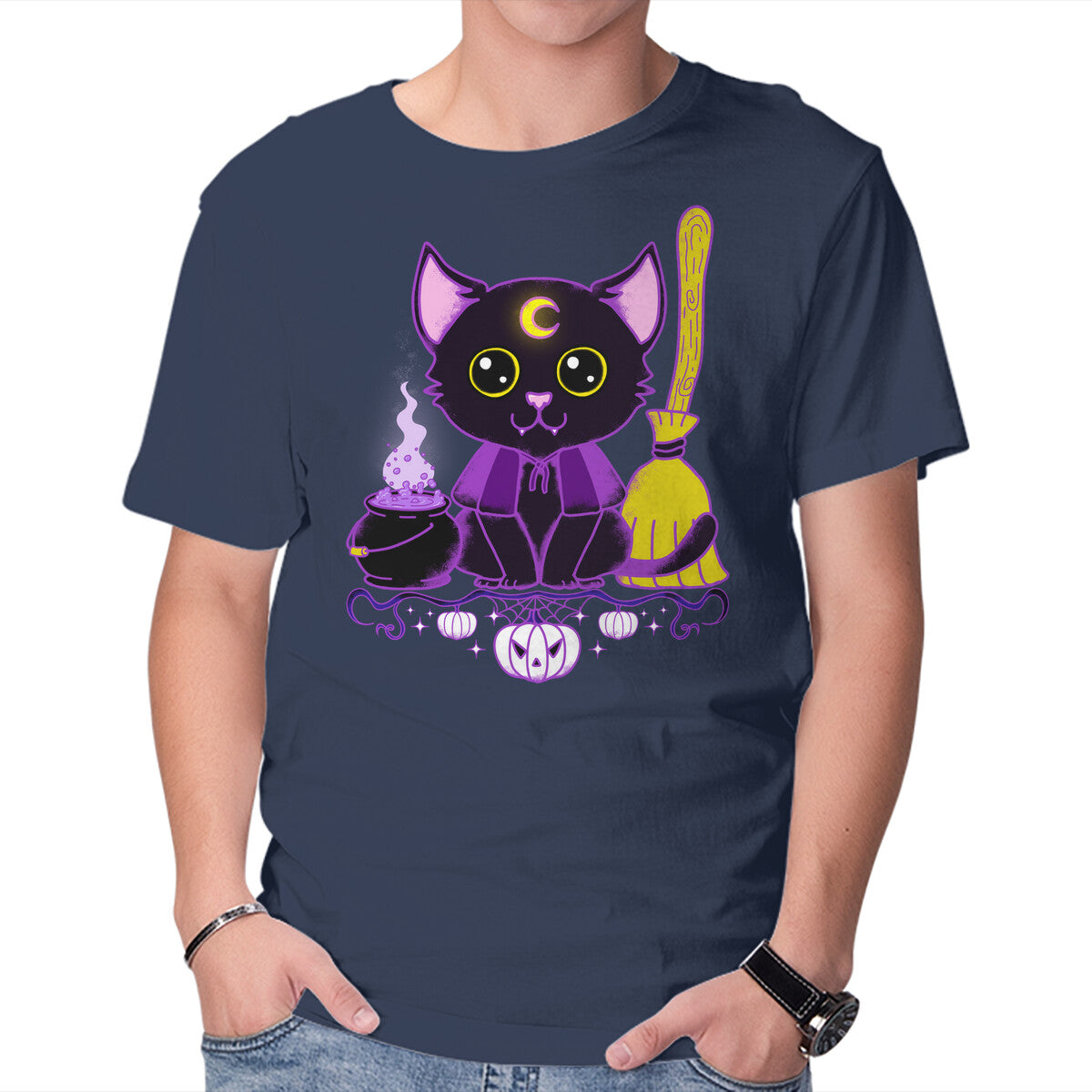 Purr Evil Evil Cat – Cat Graphic T-Shirt in navy, product display