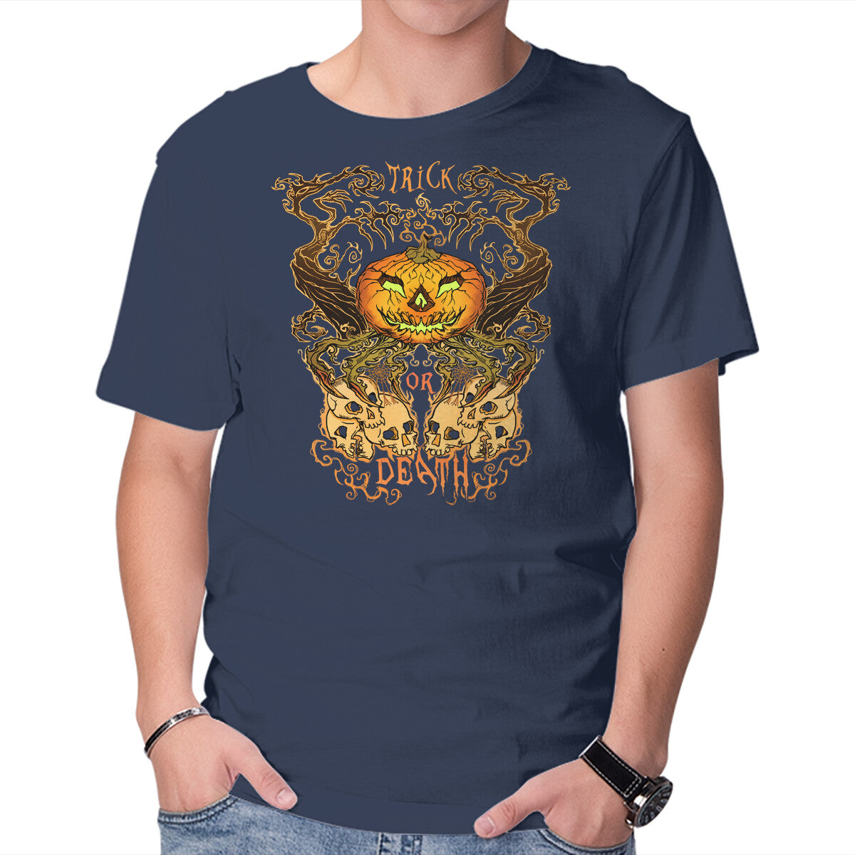 Trick Or Death – Halloween Graphic T-Shirt in navy, product display