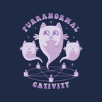 Purranormal Cativity – Cat Graphic T-Shirt design artwork for navy graphic T-shirt