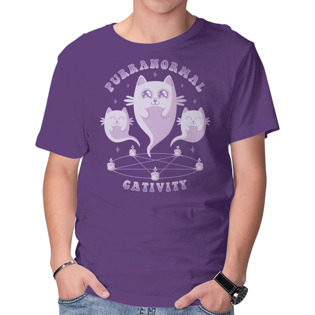 Purranormal Cativity – Cat Graphic T-Shirt in purple, product display