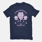 Purranormal Cativity – Cat Graphic T-Shirt in navy, flat-lay product view