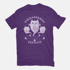 Purranormal Cativity – Cat Graphic T-Shirt in purple, flat-lay product view