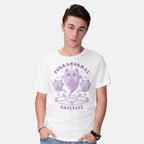 Model wearing white Purranormal Cativity – Cat Graphic T-Shirt