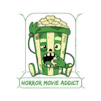 Horror Movie Addict – Halloween Graphic T-Shirt design artwork for white graphic T-shirt