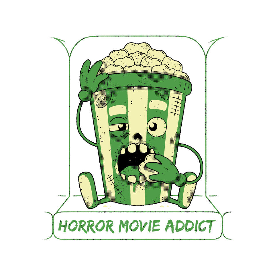 Horror Movie Addict – Halloween Graphic T-Shirt design artwork for white graphic T-shirt