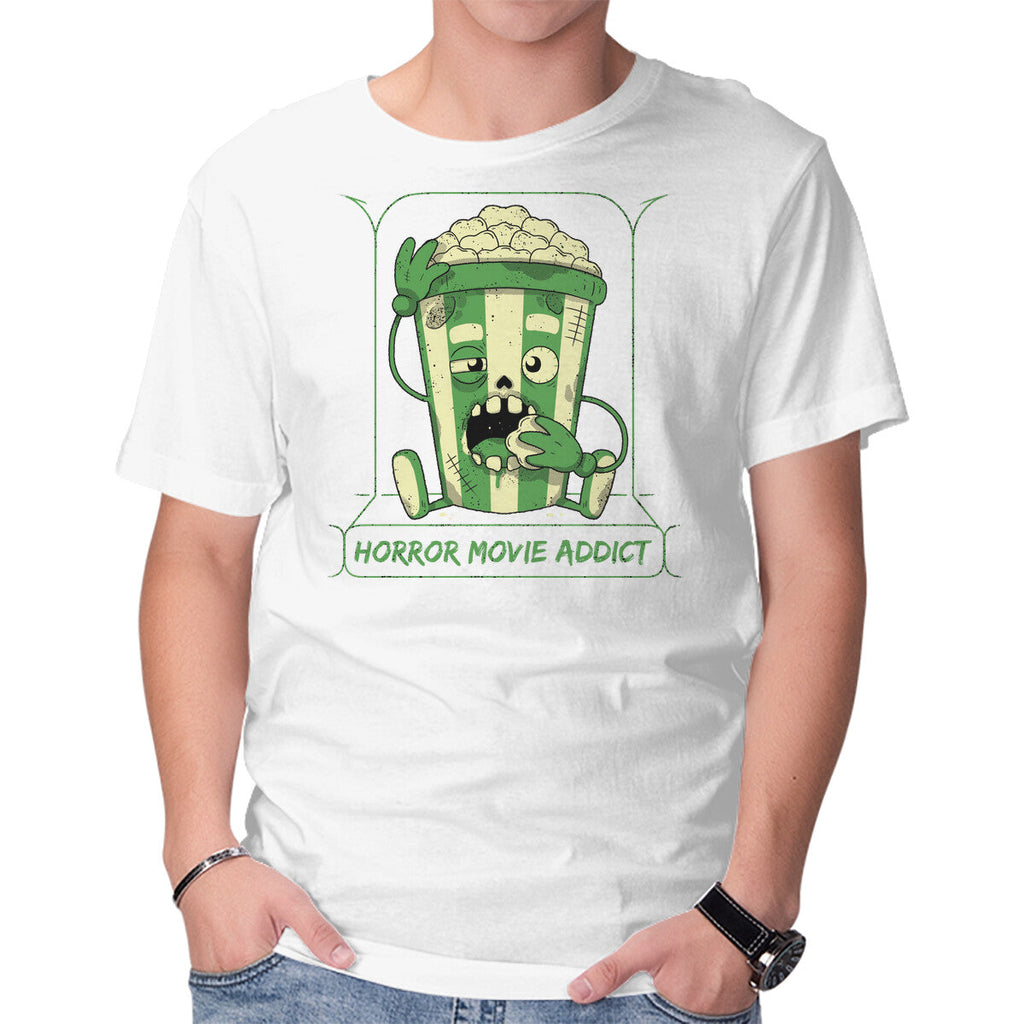 Horror Movie Addict – Halloween Graphic T-Shirt in white, product display