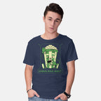 Model wearing navy Horror Movie Addict – Halloween Graphic T-Shirt