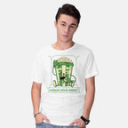 Model wearing white Horror Movie Addict – Halloween Graphic T-Shirt