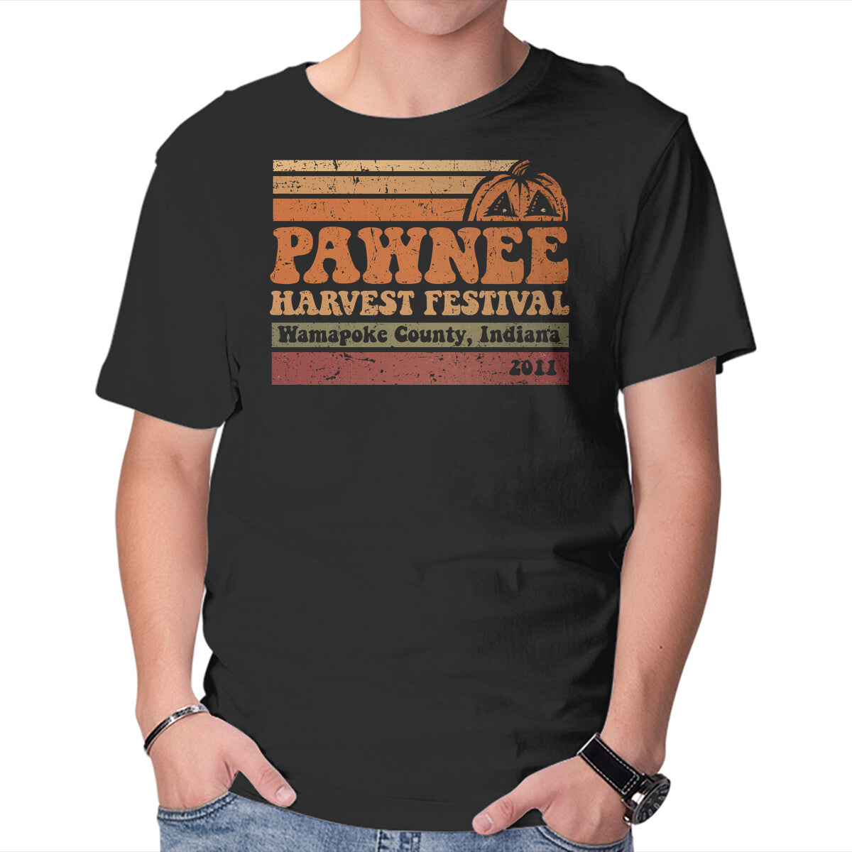 Pawnee Harvest Festival – Halloween Graphic T-Shirt in black, product display