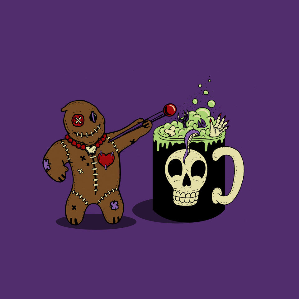 Voodoo Brew – Halloween Graphic T-Shirt design artwork for purple graphic T-shirt