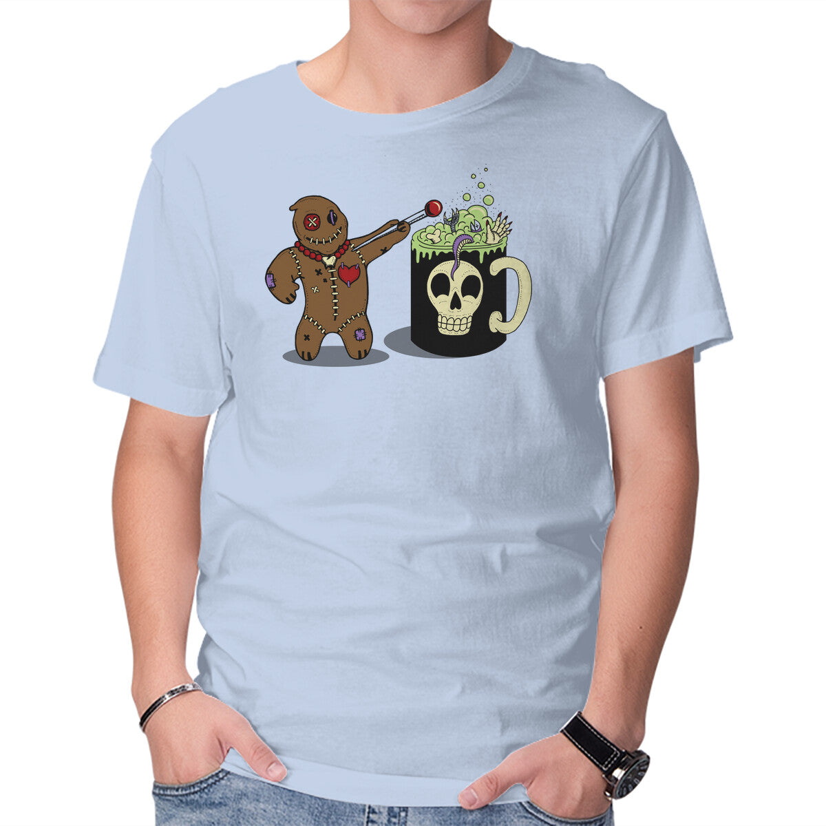 Voodoo Brew – Halloween Graphic T-Shirt in blue, product display