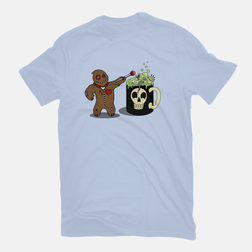 Voodoo Brew – Halloween Graphic T-Shirt in blue, flat-lay product view