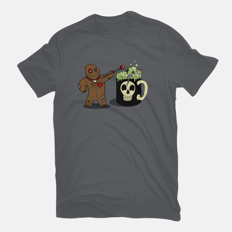 Voodoo Brew – Halloween Graphic T-Shirt in charcoal, flat-lay product view