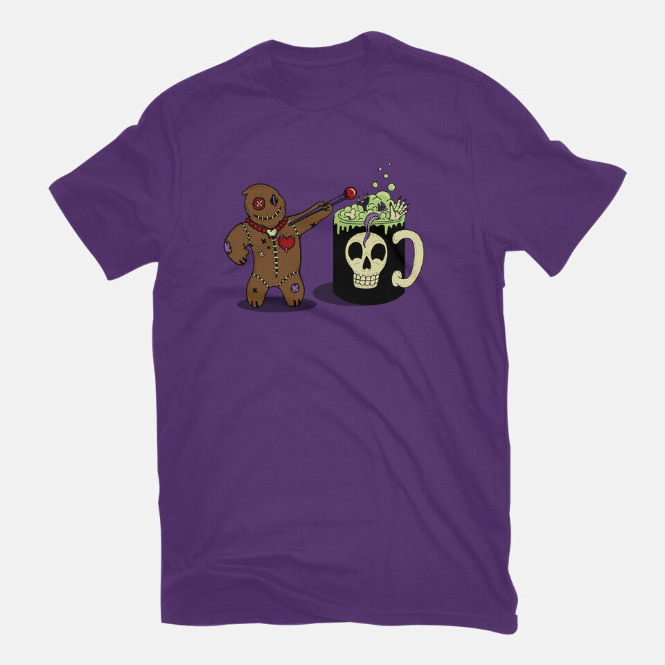 Voodoo Brew – Halloween Graphic T-Shirt in purple, flat-lay product view