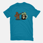 Voodoo Brew – Halloween Graphic T-Shirt in turquoise, flat-lay product view