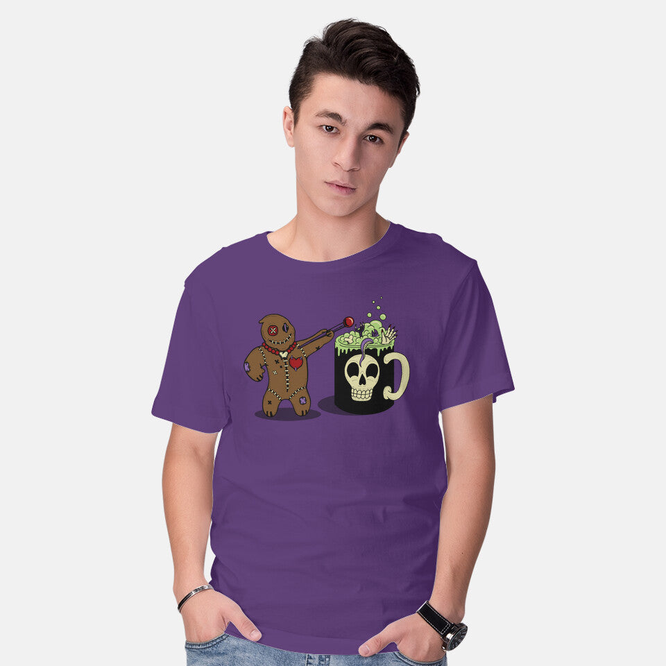 Model wearing purple Voodoo Brew – Halloween Graphic T-Shirt