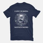 Evil Reader – Halloween Graphic T-Shirt in navy, flat-lay product view