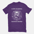 Evil Reader – Halloween Graphic T-Shirt in purple, flat-lay product view