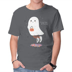Candy Ghost – Halloween Graphic T-Shirt in charcoal, product display