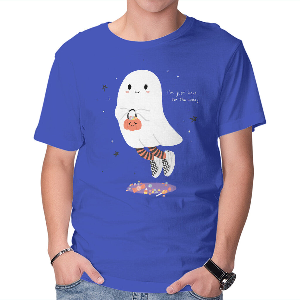 Candy Ghost – Halloween Graphic T-Shirt in royal blue, product display