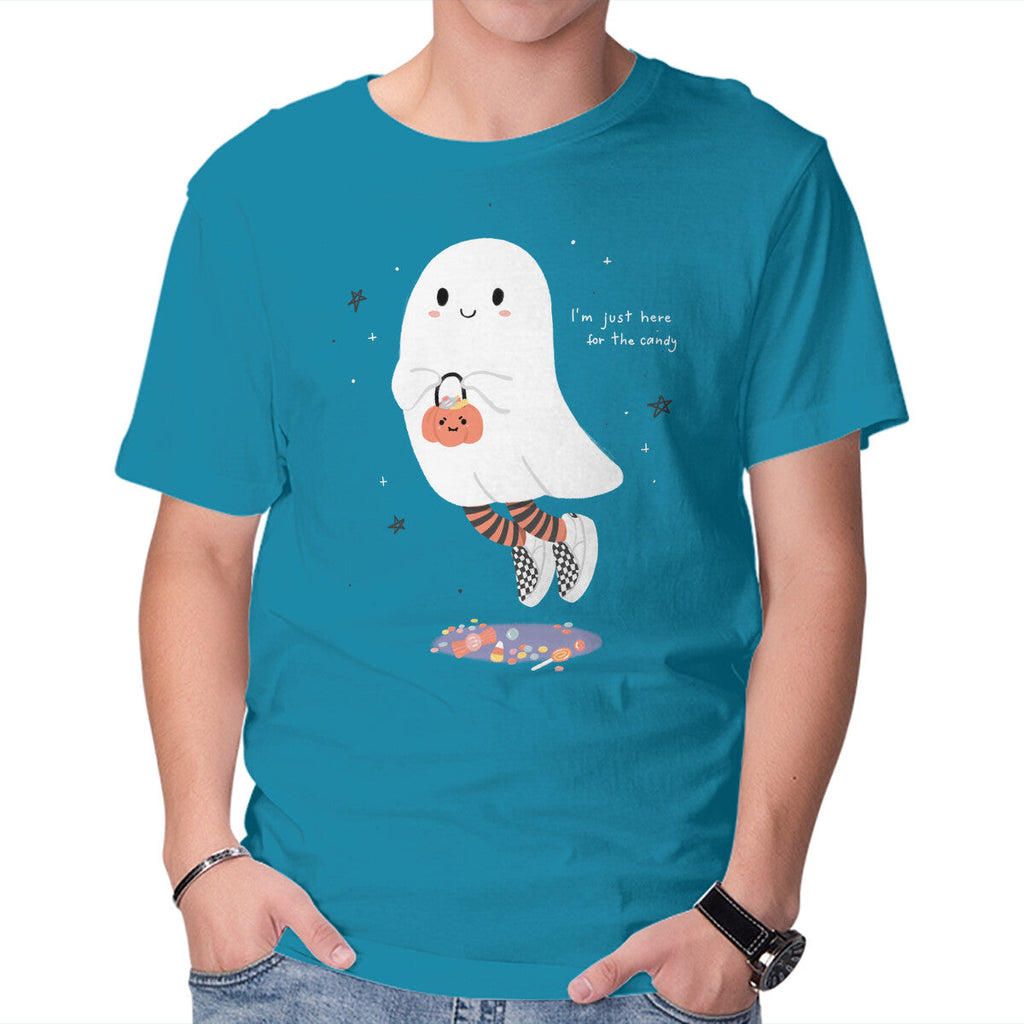 Candy Ghost – Halloween Graphic T-Shirt in turquoise, product display
