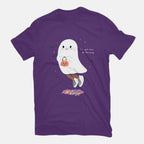 Candy Ghost – Halloween Graphic T-Shirt in purple, flat-lay product view