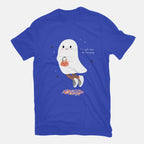 Candy Ghost – Halloween Graphic T-Shirt in royal blue, flat-lay product view