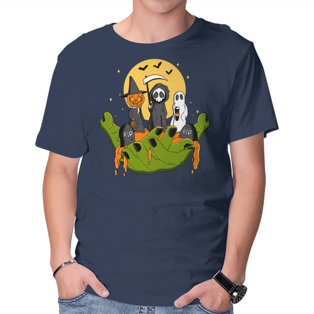 A Piece Of Halloween – Halloween Graphic T-Shirt in navy, product display
