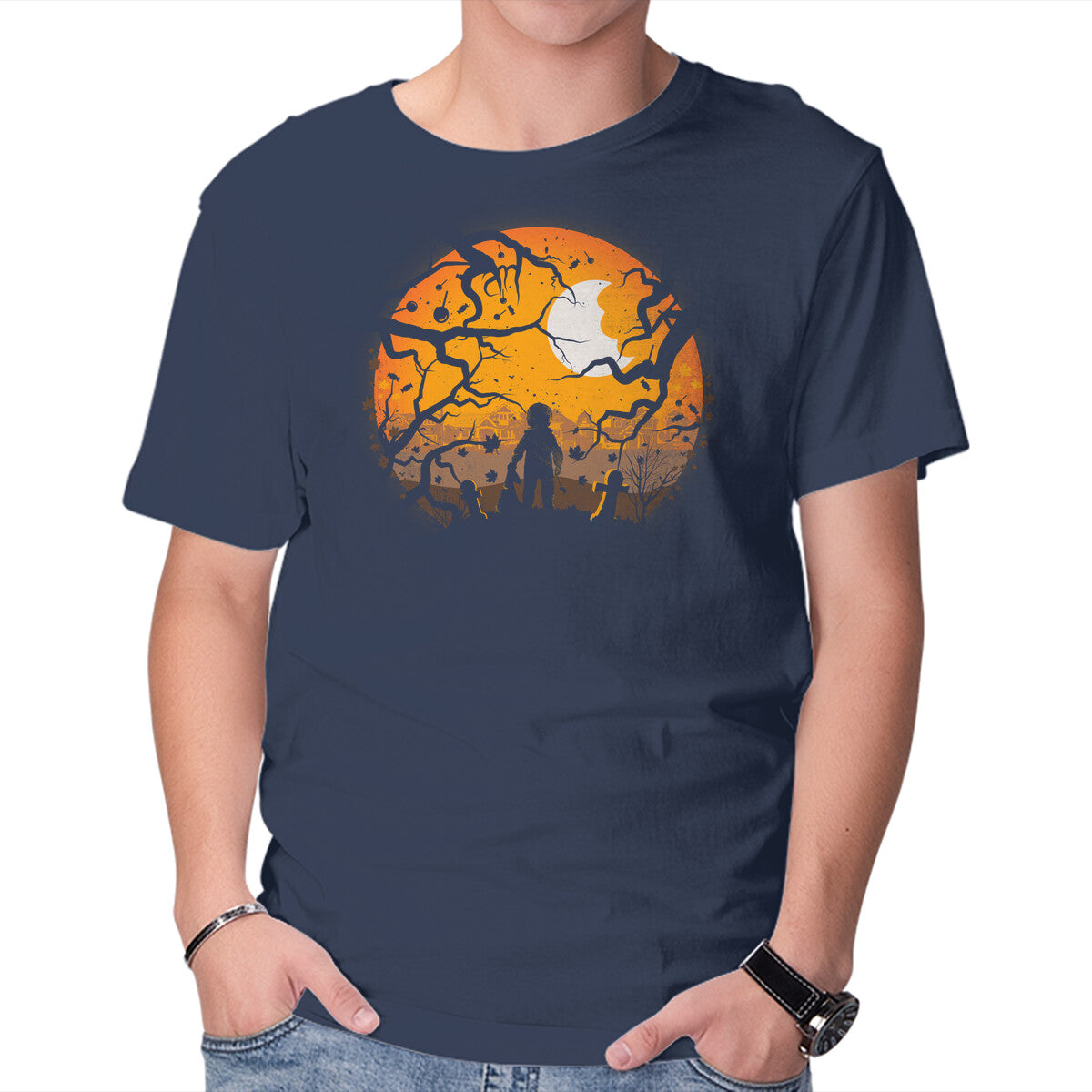 Tricking And Treating – Halloween Graphic T-Shirt in navy, product display