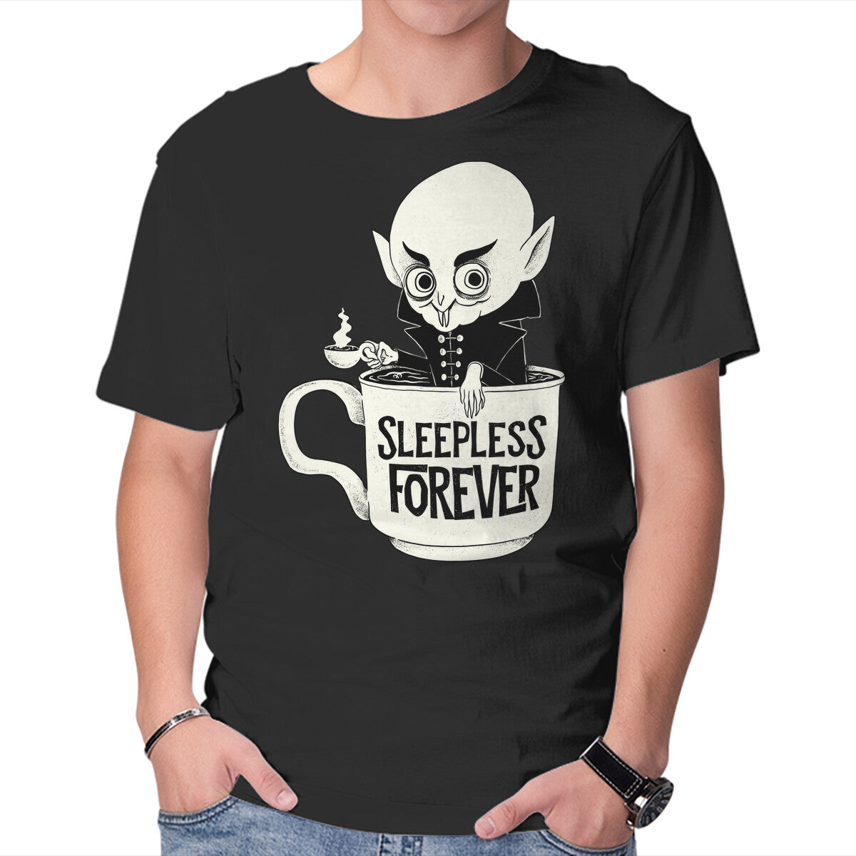 Nosferatu And Coffee – Halloween Graphic T-Shirt in black, product display