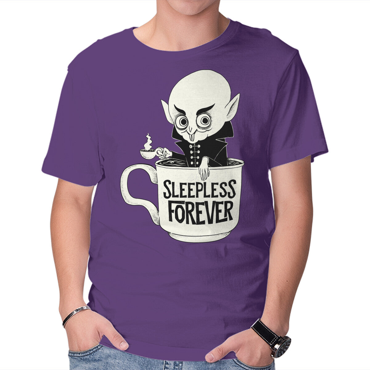 Nosferatu And Coffee – Halloween Graphic T-Shirt in purple, product display
