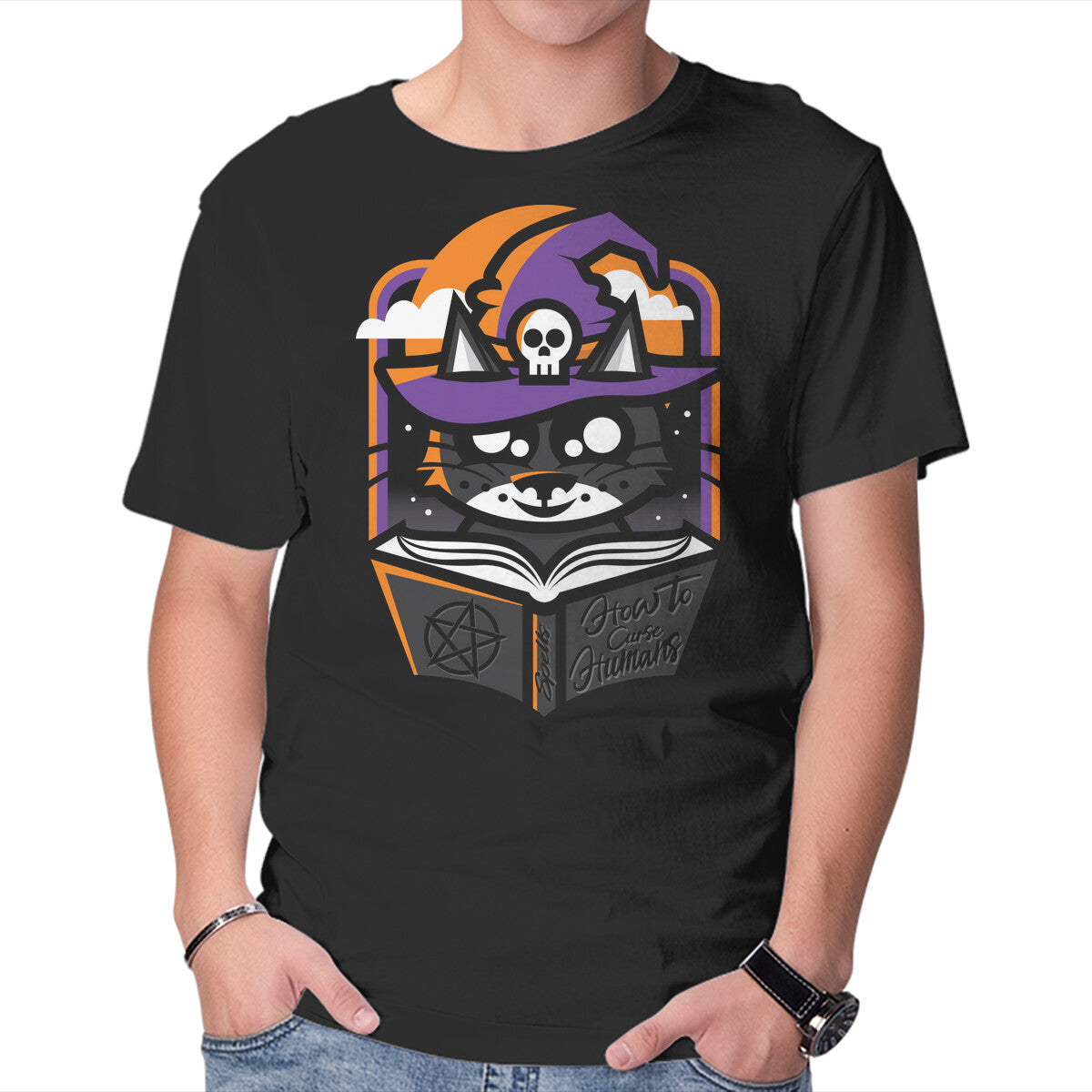 How To Curse Humans – Cat Graphic T-Shirt in black, product display